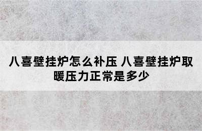 八喜壁挂炉怎么补压 八喜壁挂炉取暖压力正常是多少